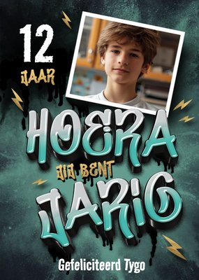 Luckz | Verjaardagskaart | Hoera Jij bent jarig | 12 Jaar | Aanpasbare foto enn tekst