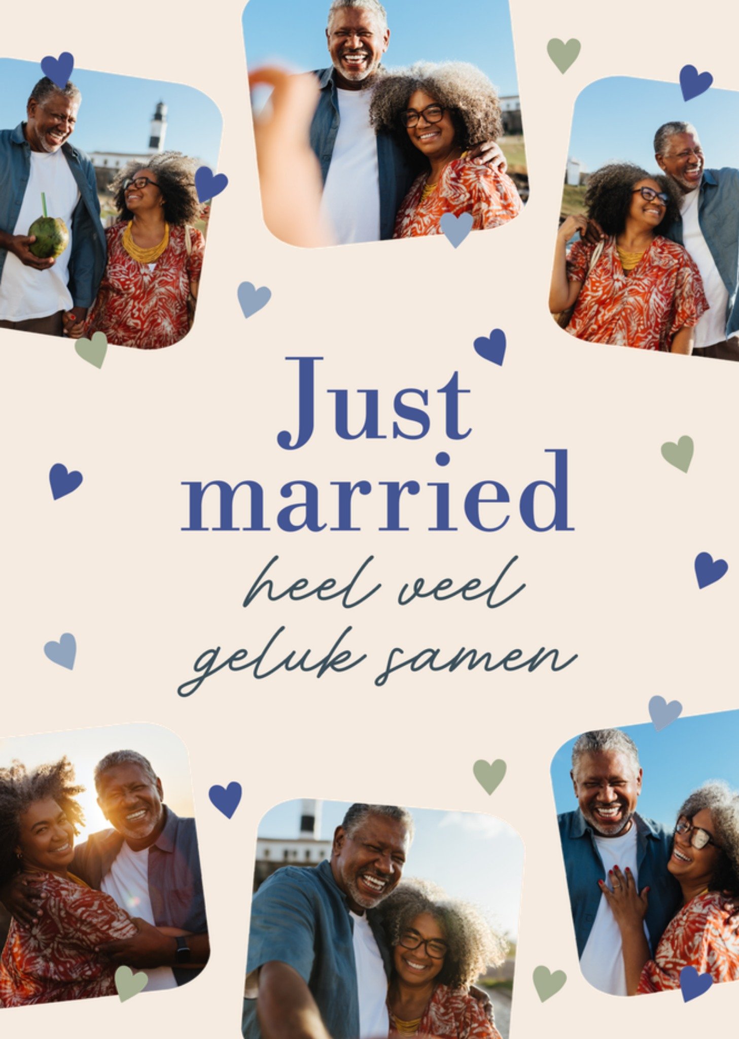 Huwelijkskaart Just Married Heel Veel Geluk Samen Aanpasbare fotos Kaart Greetz