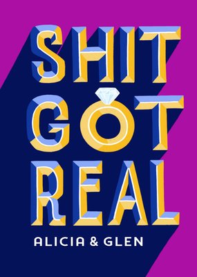 Shit Got Real Typografisch Ring Verloving Kaart