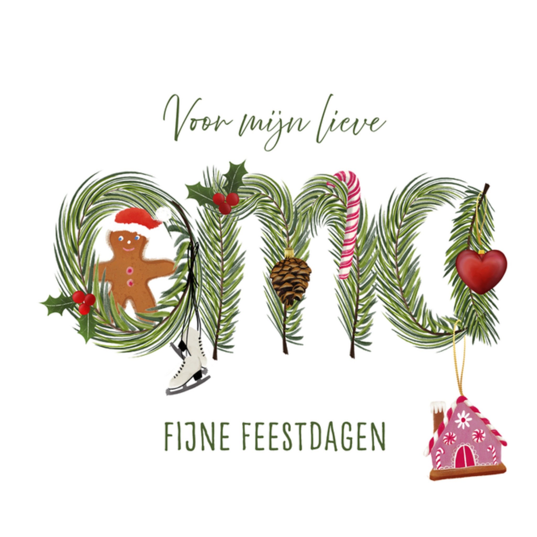 Fishuals Patricia Hooning Kerstkaart Voor Mijn Lieve Oma Fijne Feestdagen Vierkant