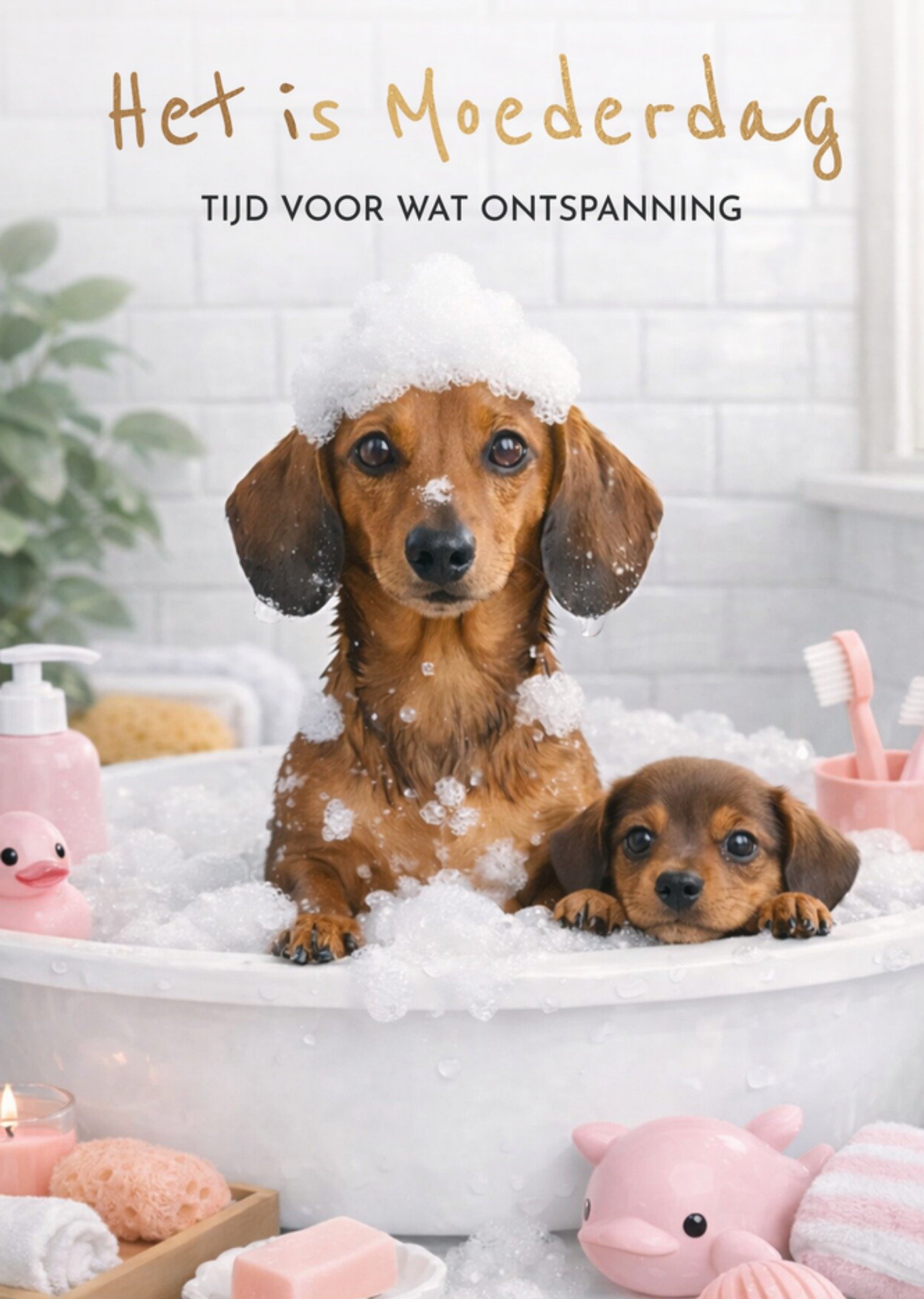 Moederdagkaart Schattige Teckels In Bubbelbad Greetz