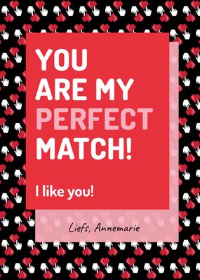 Jij Bent Mijn Perfecte Match Pixel Hartjes Patroon Typografisch Liefde Kaart