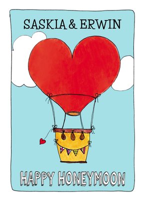 Geïllustreerde Hart Luchtballon Huwelijksreis Kaart