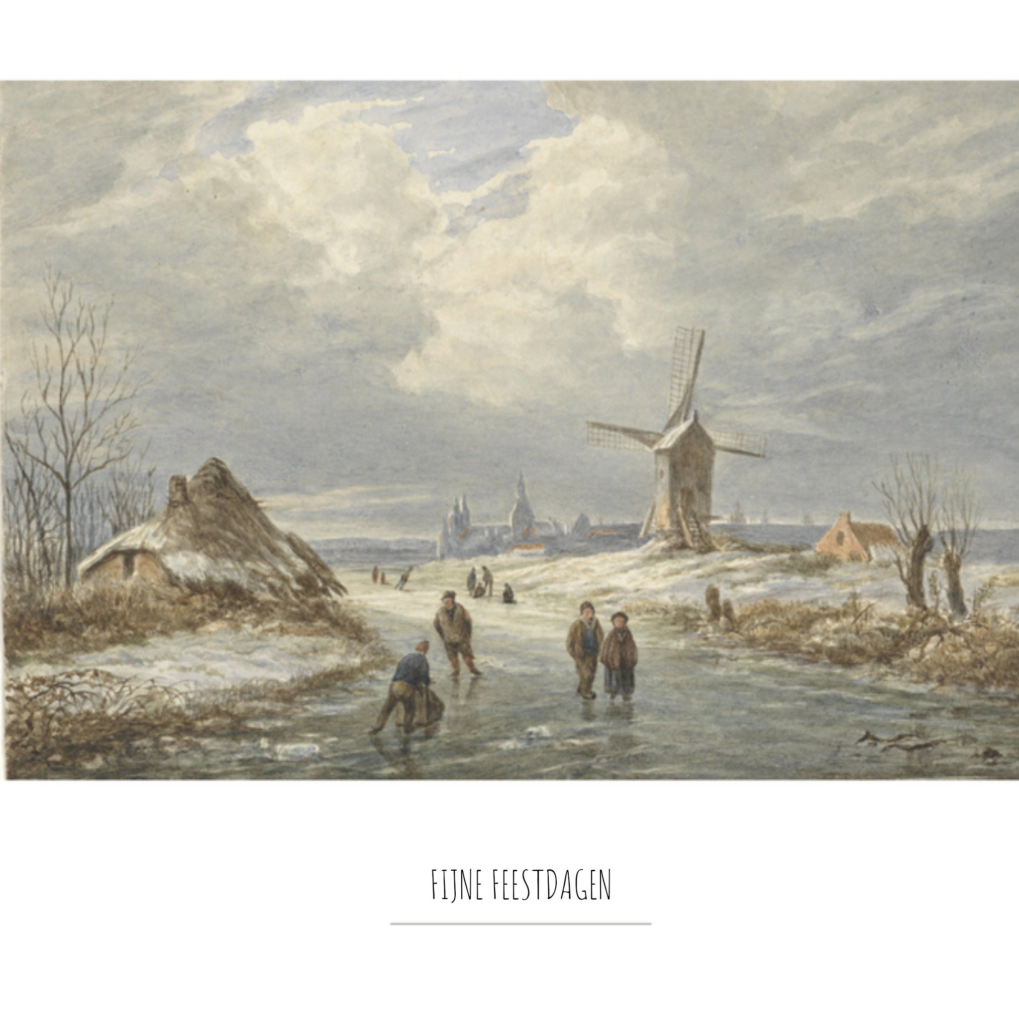 Greetz Kerst Kunst Molen Sneeuw Vierkant