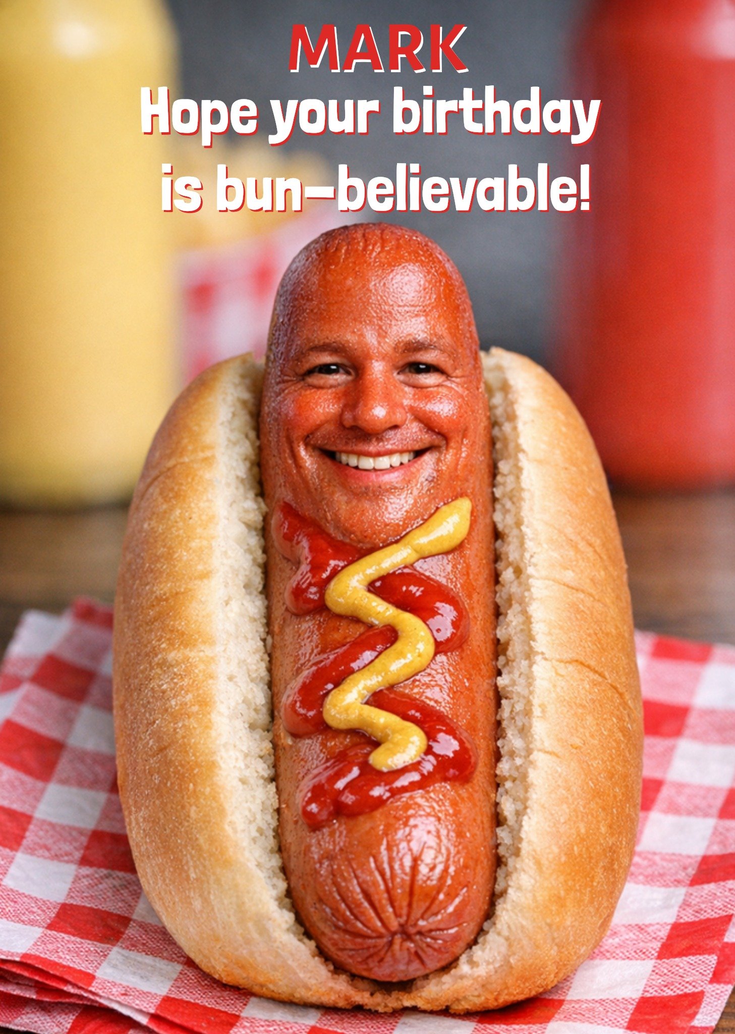 Verjaardagskaart Face Swap Hope your birthday is bun believable Greetz