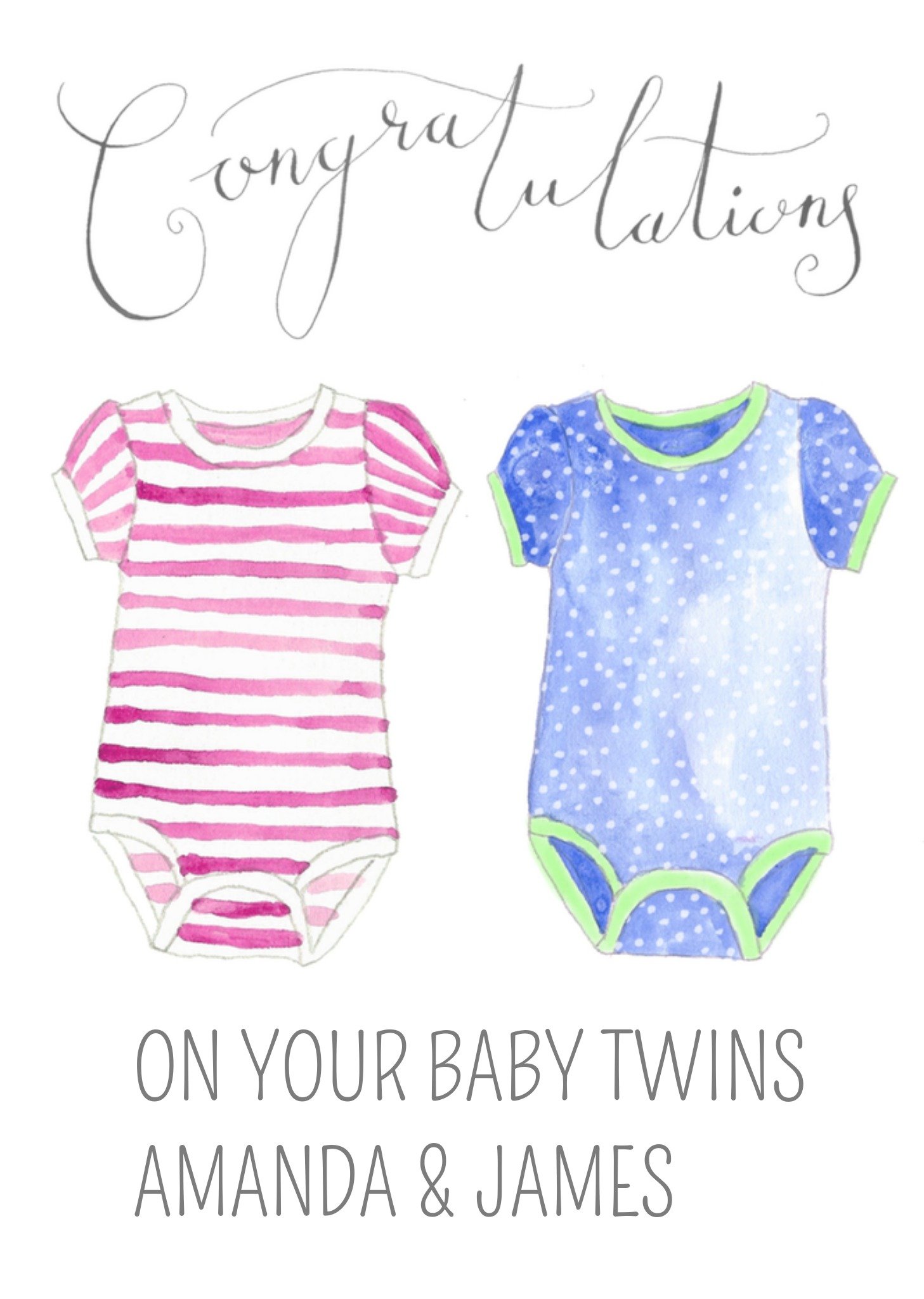 Geboortekaart tweeling rompertjes Greetz