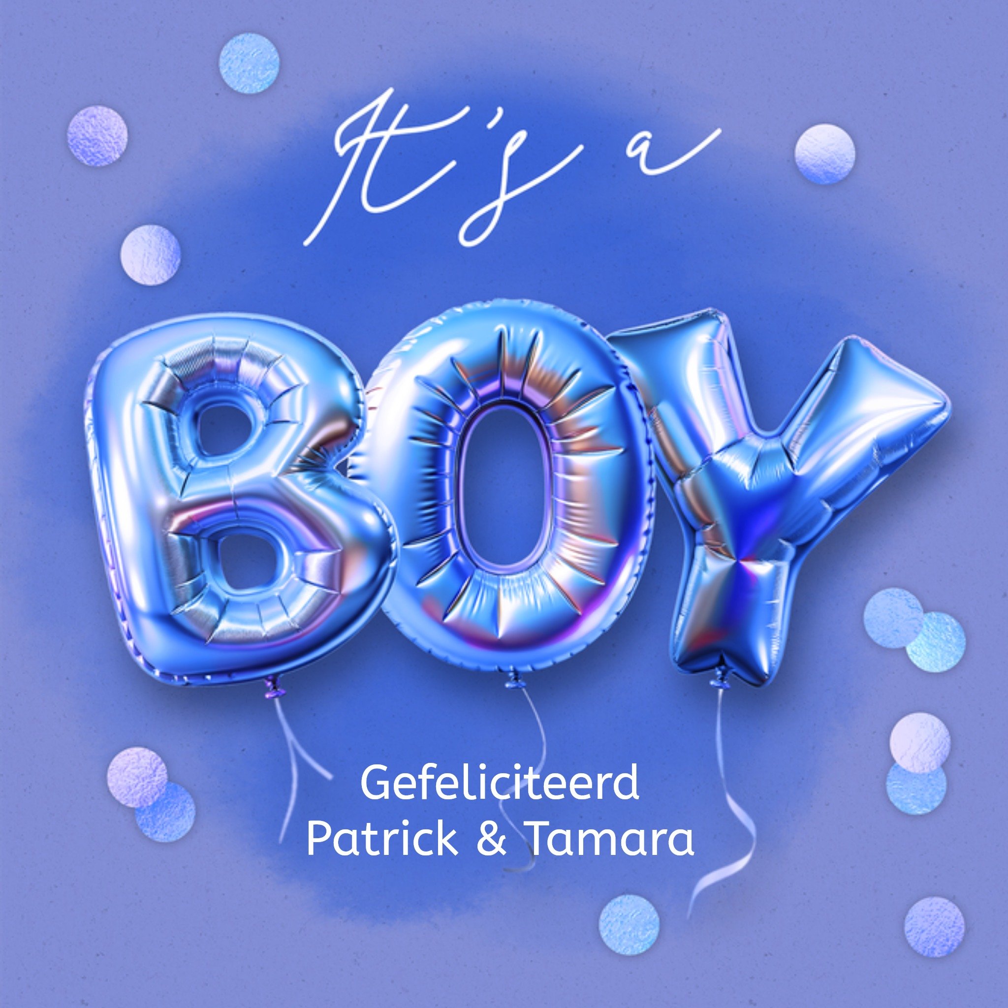 Geboortekaart Geboorte felicitatie kaart jongen ballonnen Aanpasbare tekst Vierkante Kaart Luckz