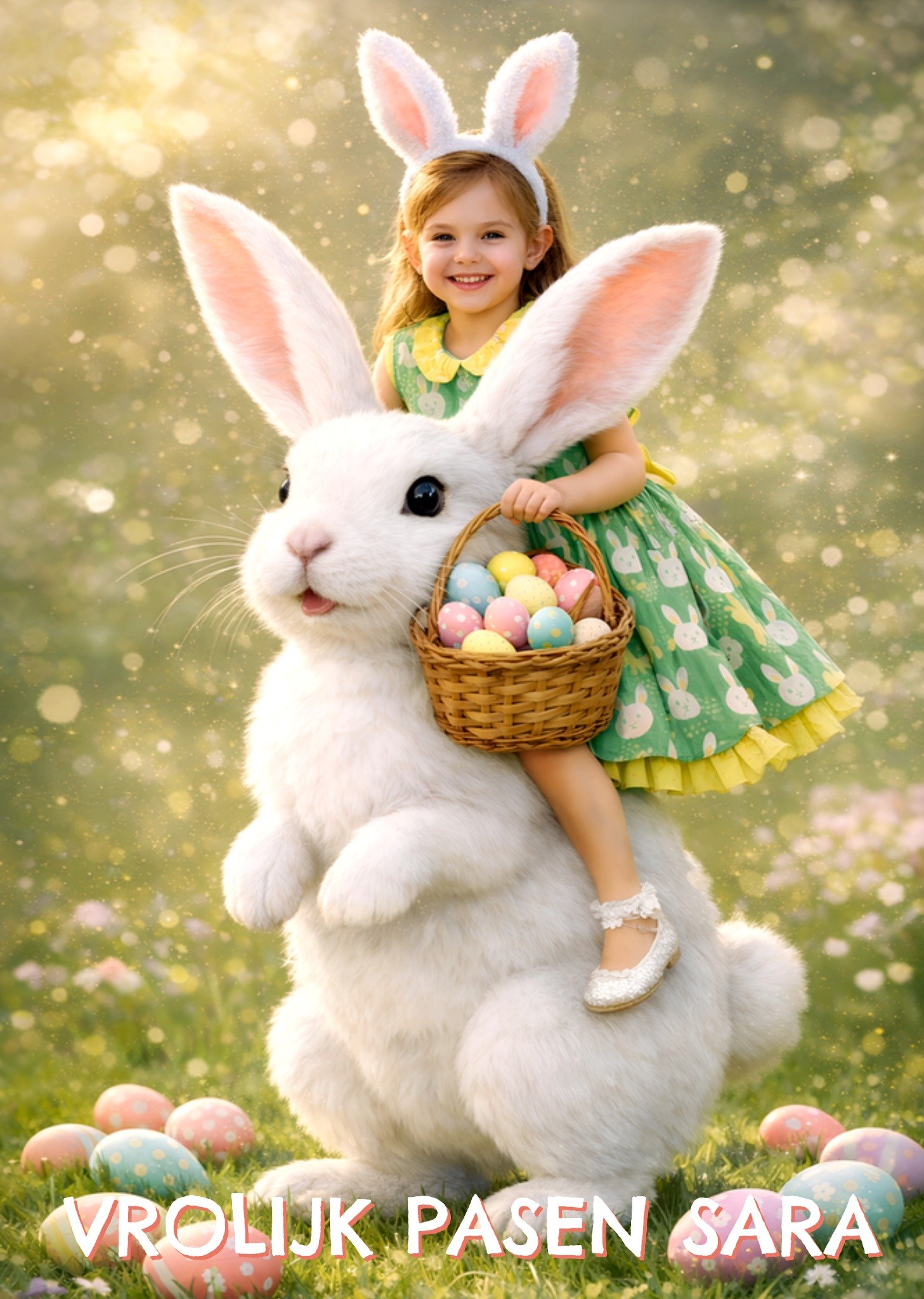 Paaskaart Face Swap Vrolijke paashaas voor meisjes Greetz