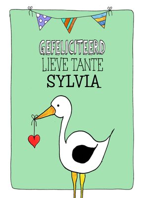 Geïllustreerd Ooievaar Tante Gefeliciteerd Kaart