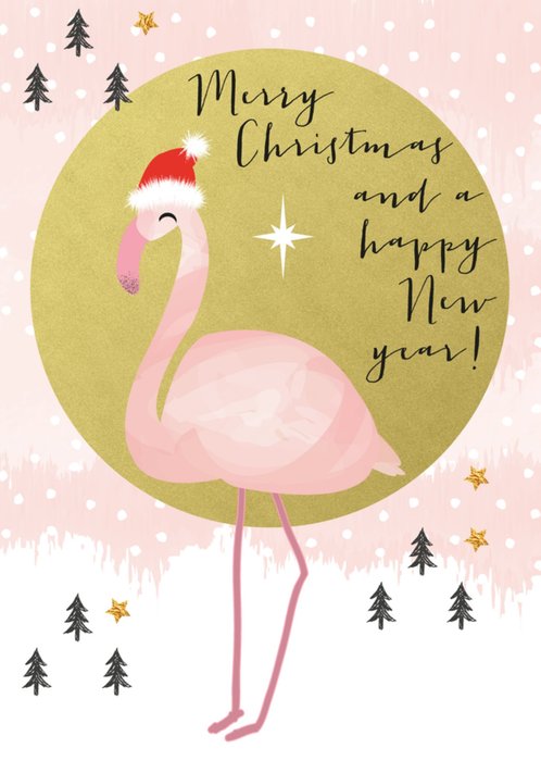 Tsjip | Kerstkaart | flamingo | goud