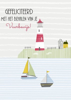 Met Het Behalen Van Je Vaarbewijs Geïllustreerde Vuurtoren Felicitatie Kaart