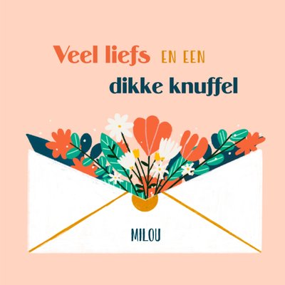 Veel Liefs En Een Dikke Knuffel Geïllustreerde Envelop Met Bloemen Kaart