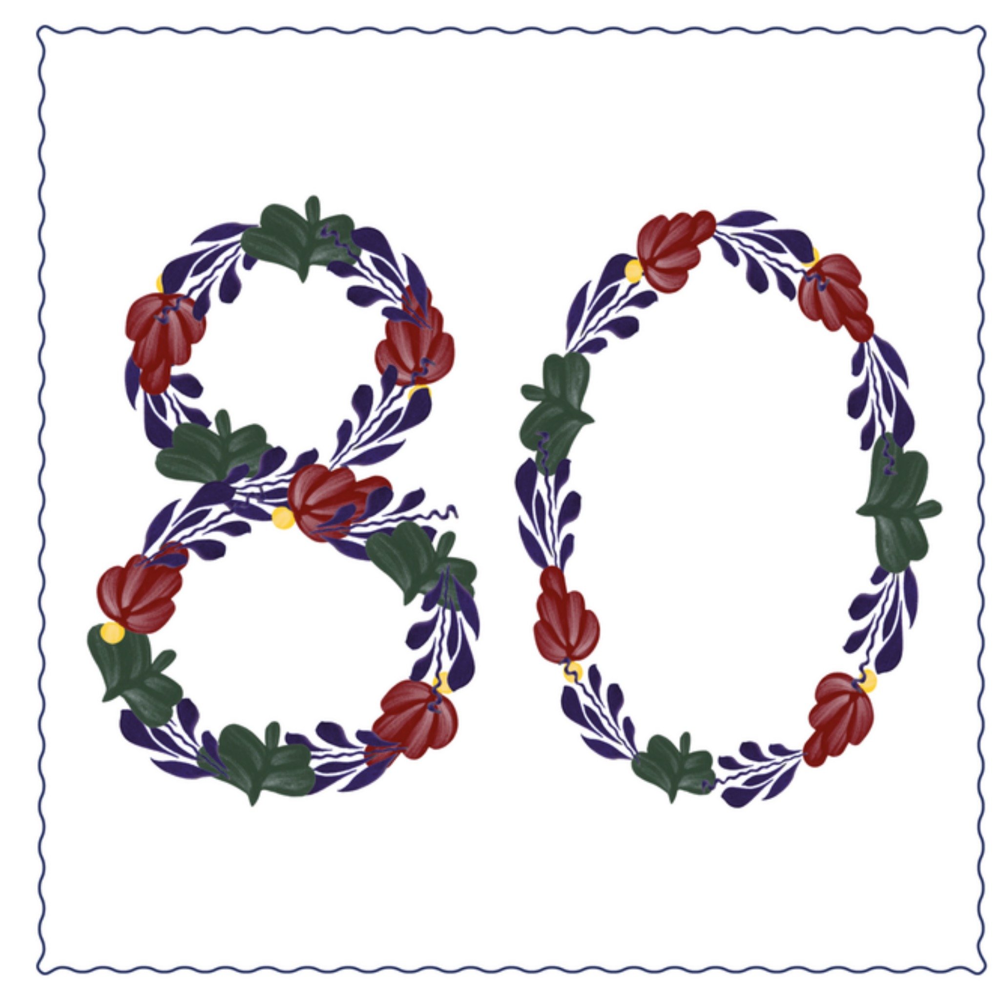 Verjaardagskaart 80 Vierkante Kaart Boerenbont