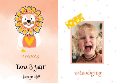 Geïllustreerde Leeuw Foto Upload 3e Verjaardag Uitnodiging Kaart