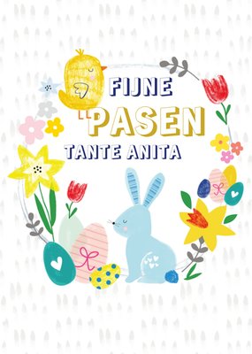 Geïllustreerd Haas En Kuiken Tante Pasen Kaart