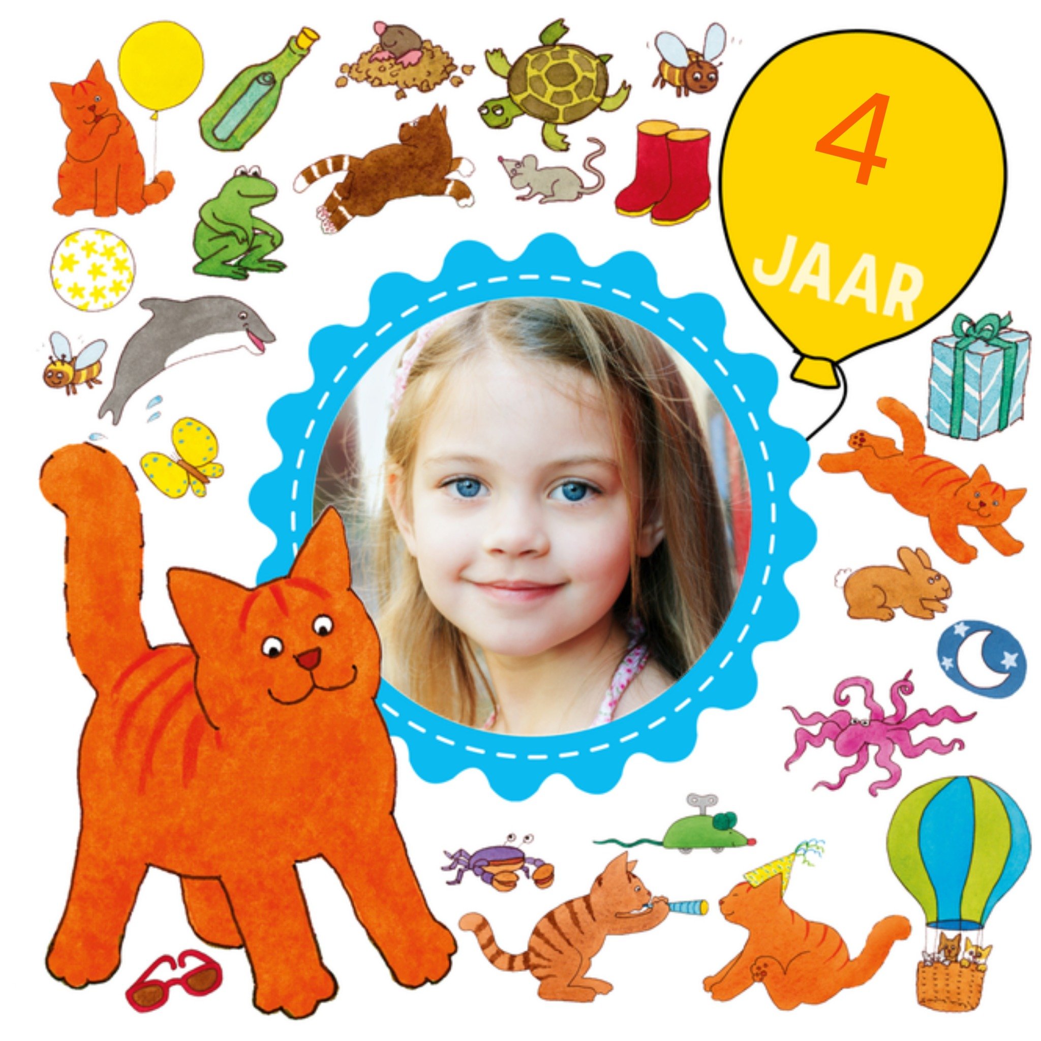 Uitnodiging kinderfeestje Vierkante Kaart Dikkie Dik