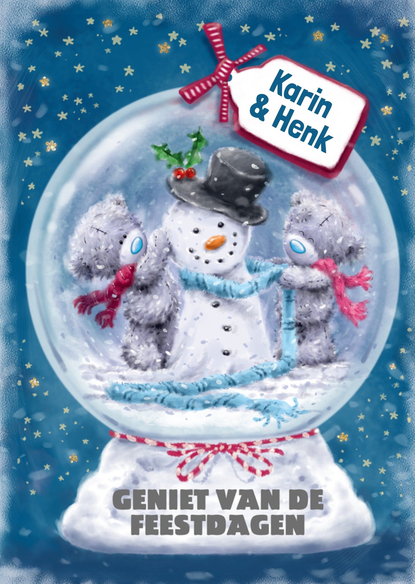 Kerstkaart Tatty Teddy Sneeuwman Me to You