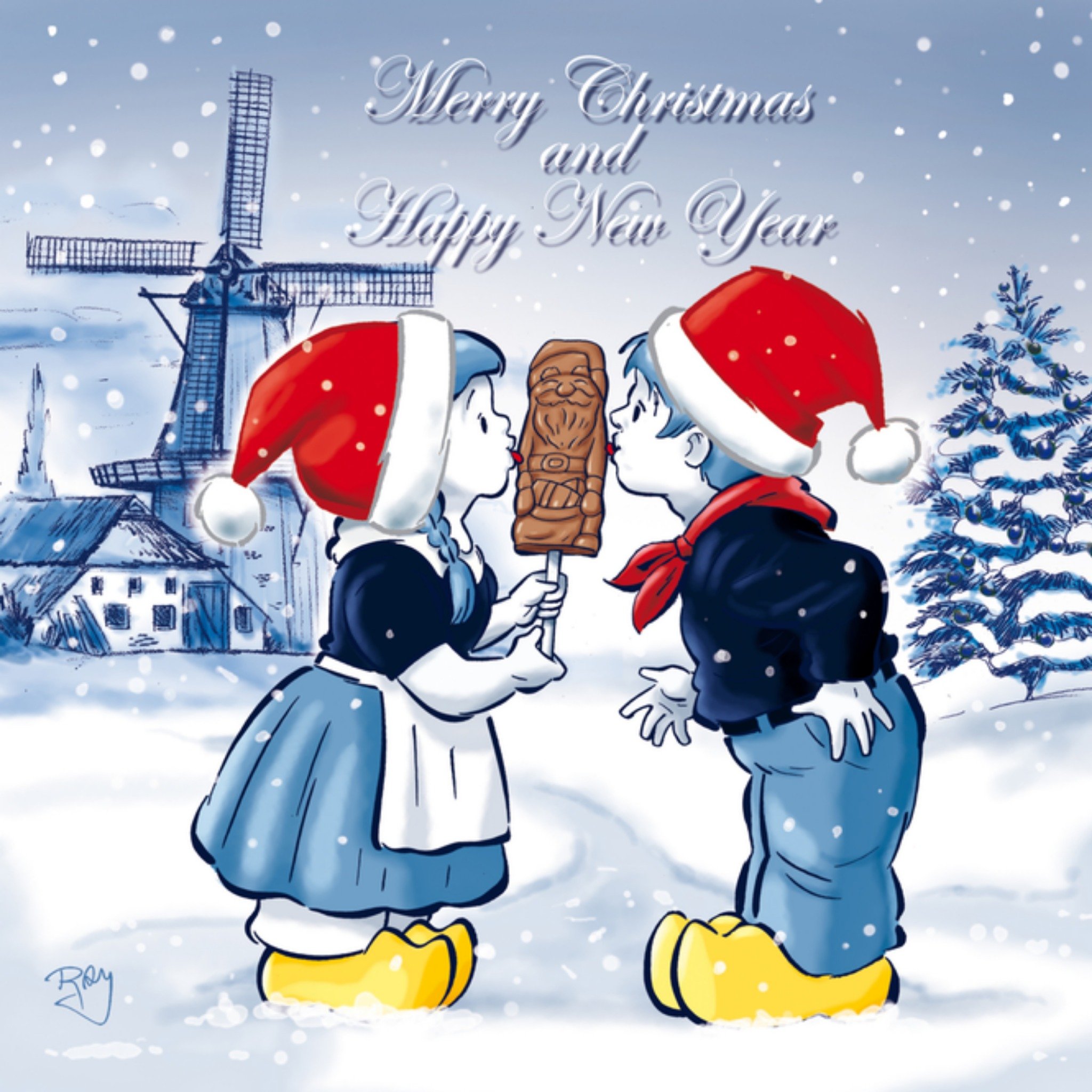 Kerstkaart chocolade Old Dutch