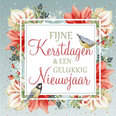 Fijne Kerstdagen & Een Gelukkig Nieuwjaar Aquarel Bloemen En Vogels Kaart
