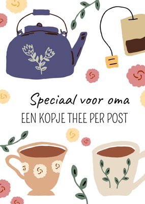 Een Kopje Thee Per Post Illustratie Theepot Oma Kaart