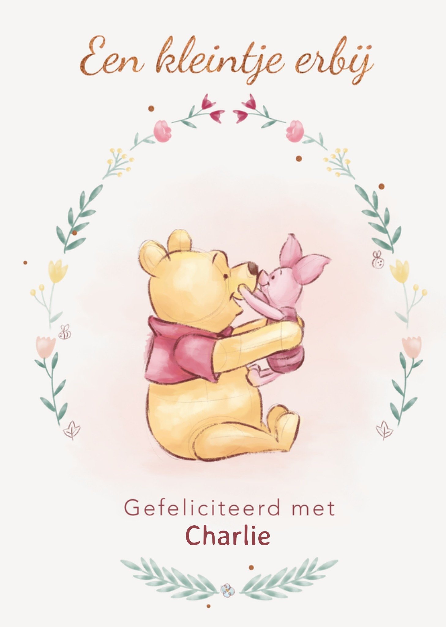 Geboortekaart Winnie the Pooh Pooh en Piglet Met naam Kaart Disney