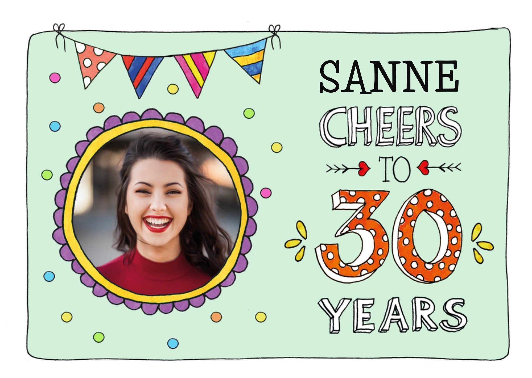 Verjaardagskaart Cheers To 30 Years Aanpasbare foto enn tekst Kaart Sandysign