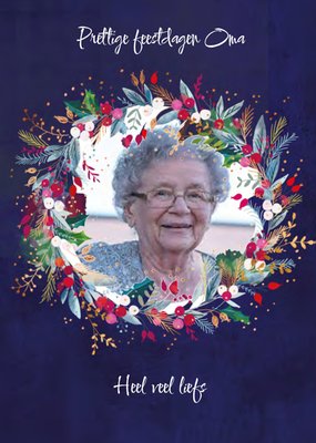 Geïllustreerde Krans Foto Upload Oma Feestdagen Kaart