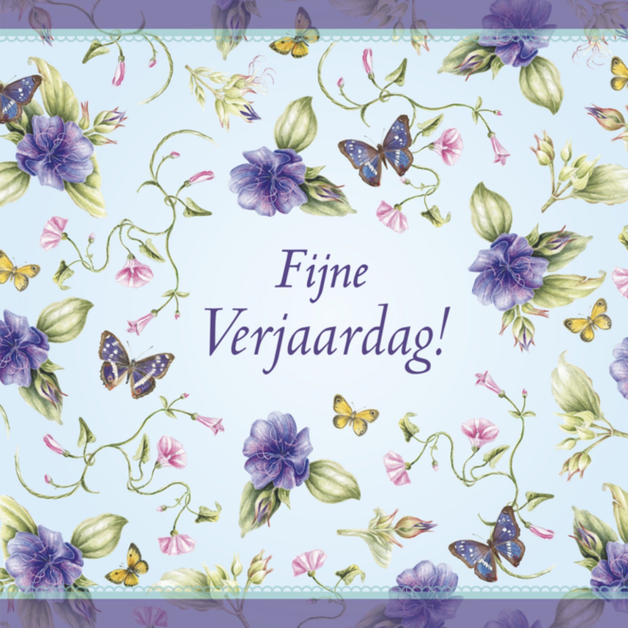 Vrolijke vlinders en bloemen Vierkante Kaart Janneke Brinkman