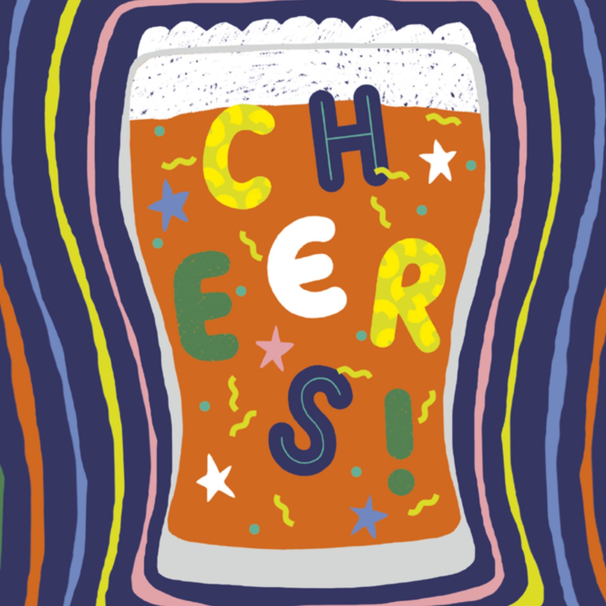 Verjaardagskaart biertje cheers Vierkante Kaart UK Greetings