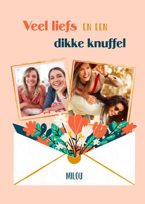 Veel Liefs En Een Dikke Knuffel Geïllustreerde Envelop Foto Upload Kaart