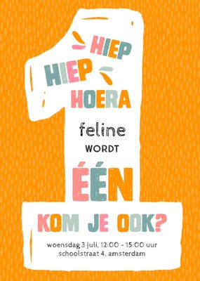 Kom Je Ook Geïllustreerd Cijfer 1 1e Verjaardag Uitnodiging Kaart
