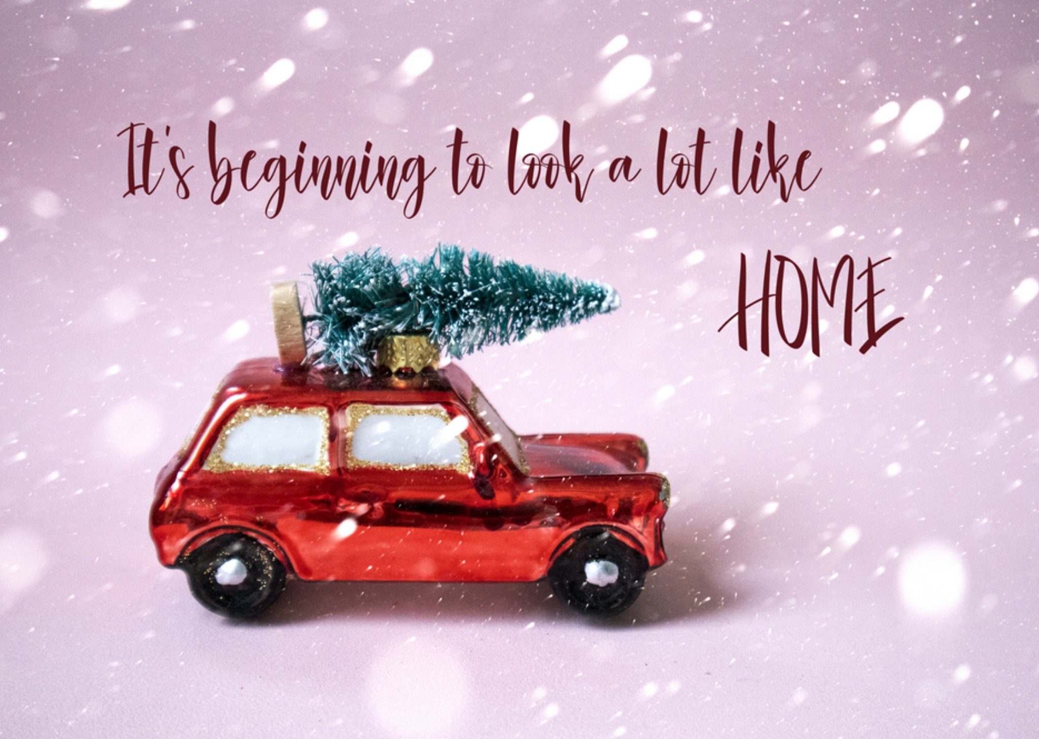 Kerstkaart auto nieuwe woning Photoflash