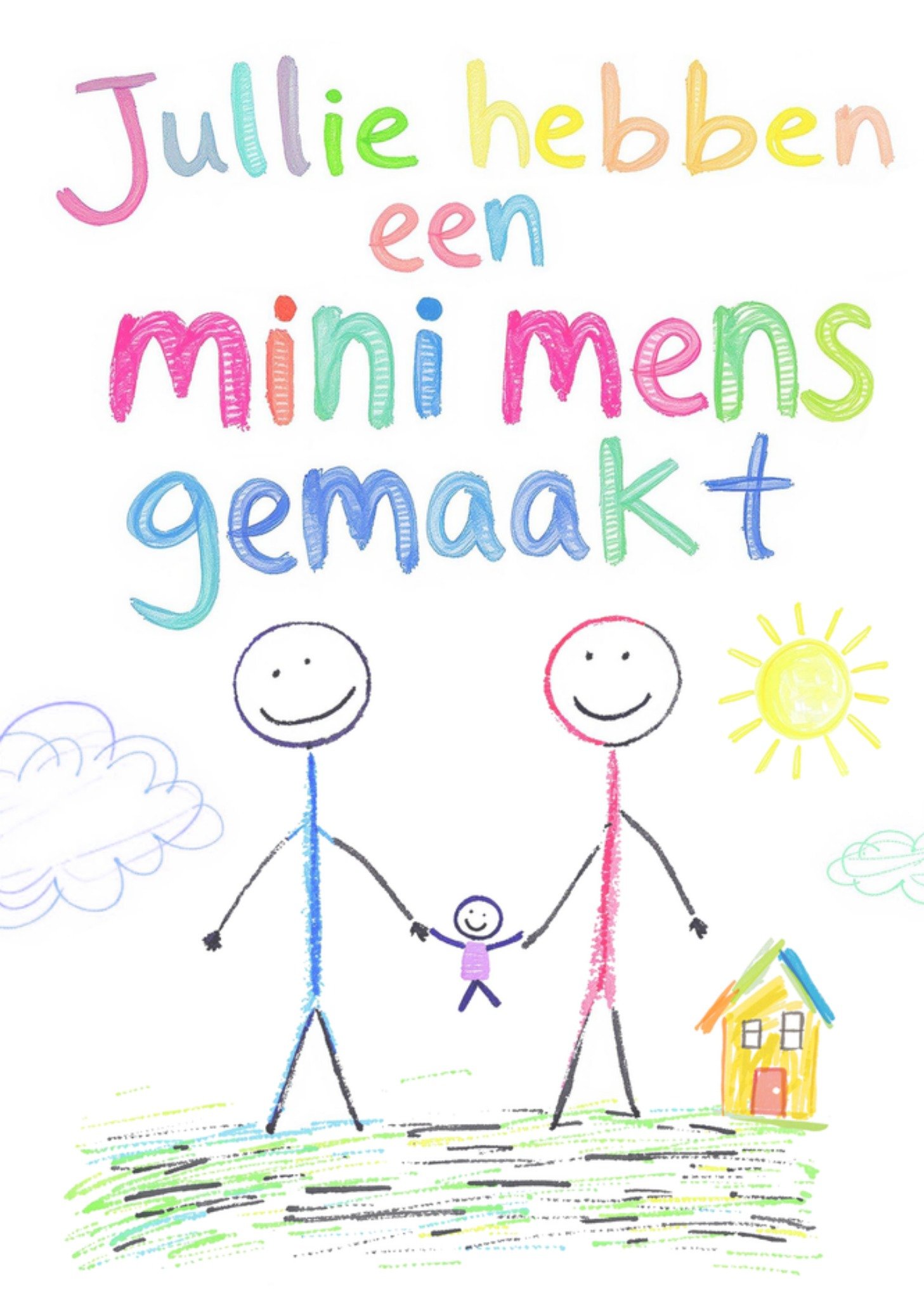 Geboortekaart Jullie hebben een mini mens gemaakt Kindertekening van ouders en kind Kaart Greetz