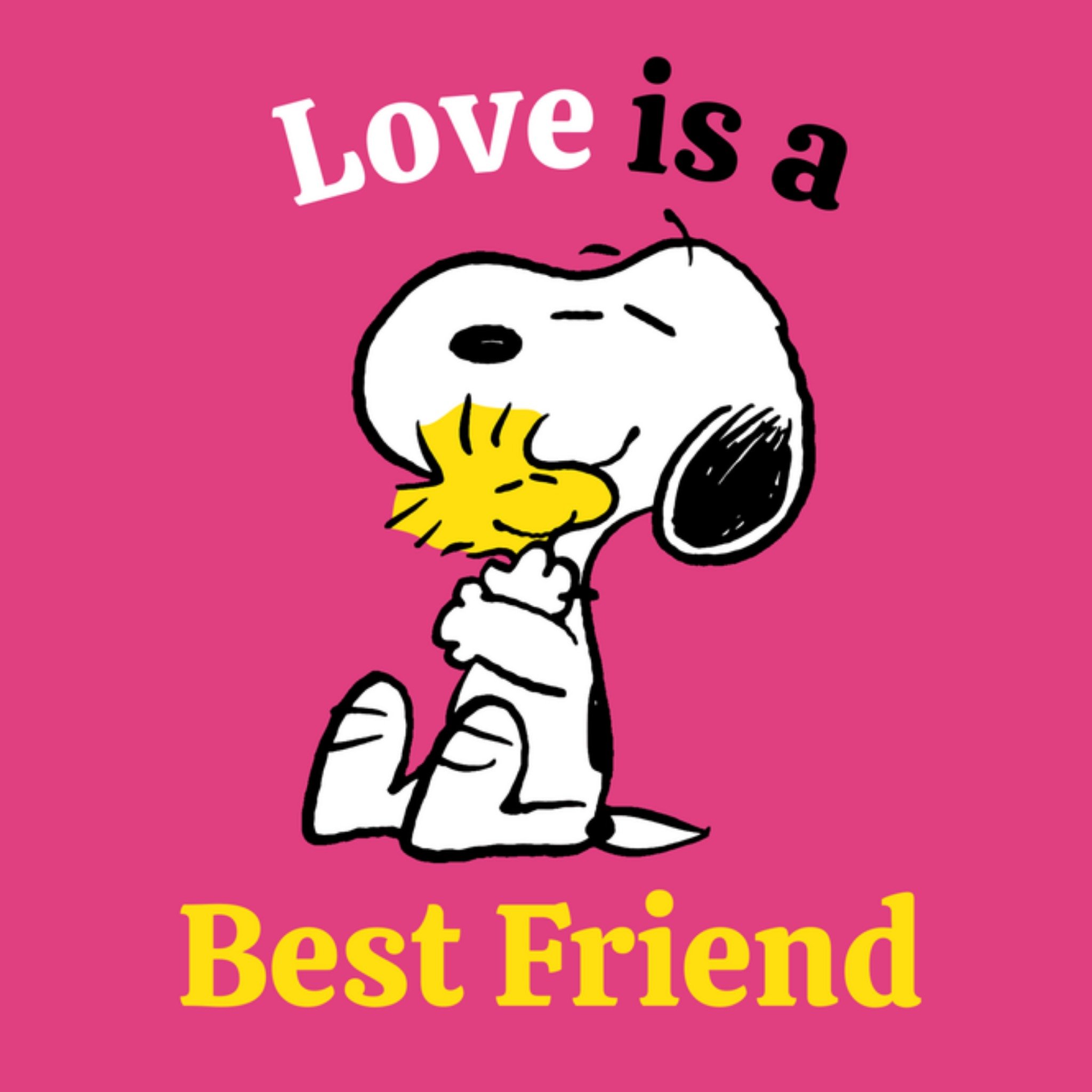 Valentijnskaart Love is a best friend Vierkante Kaart Peanuts Snoopy