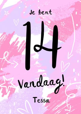 Doodle Patroon Typografisch 14e Verjaardag Kaart