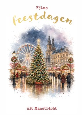 Fijne Feestdagen Uit Maastricht Aquarel Wintermarkt Kaart