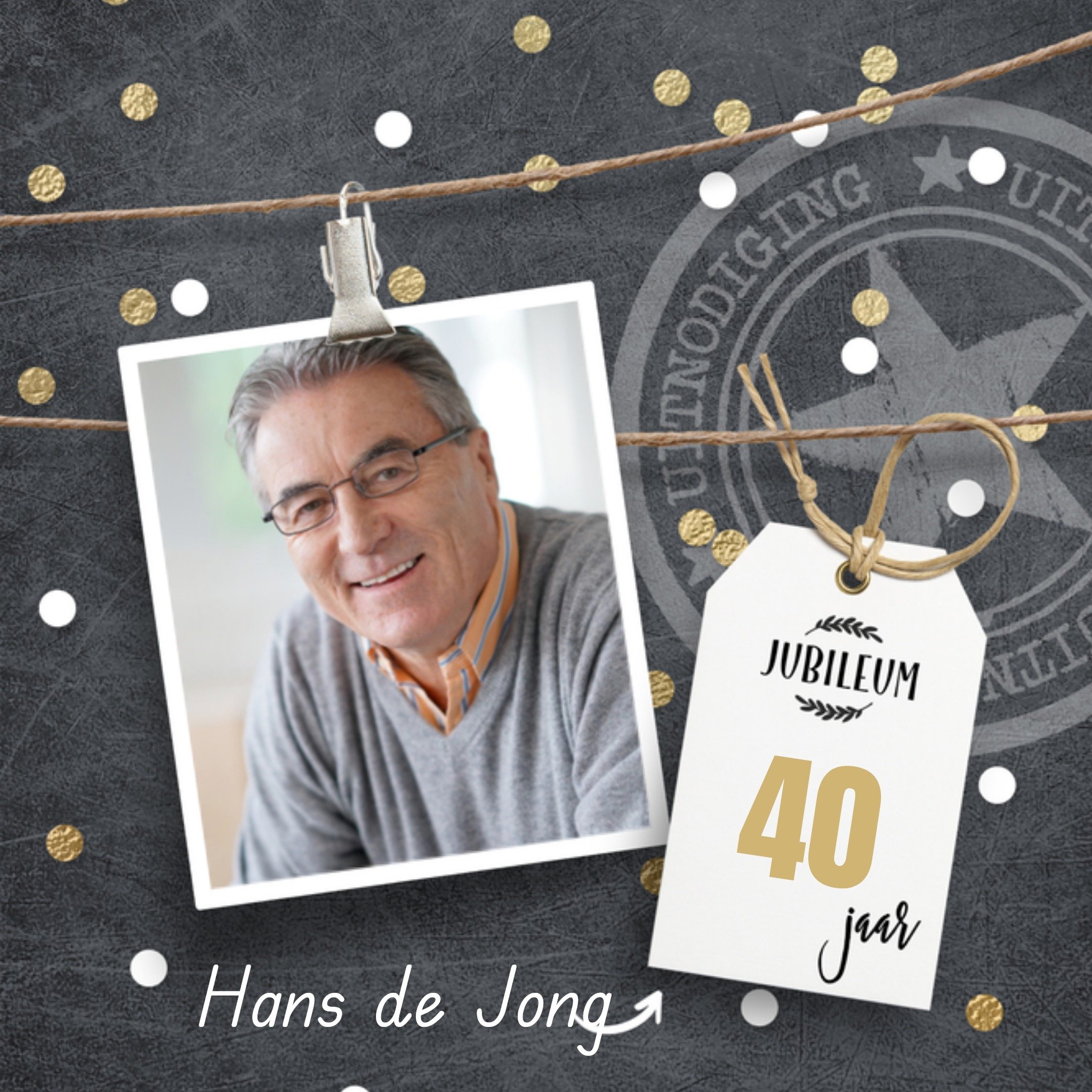 Jubileum uitnodiging met foto Vierkante Kaart Luckz