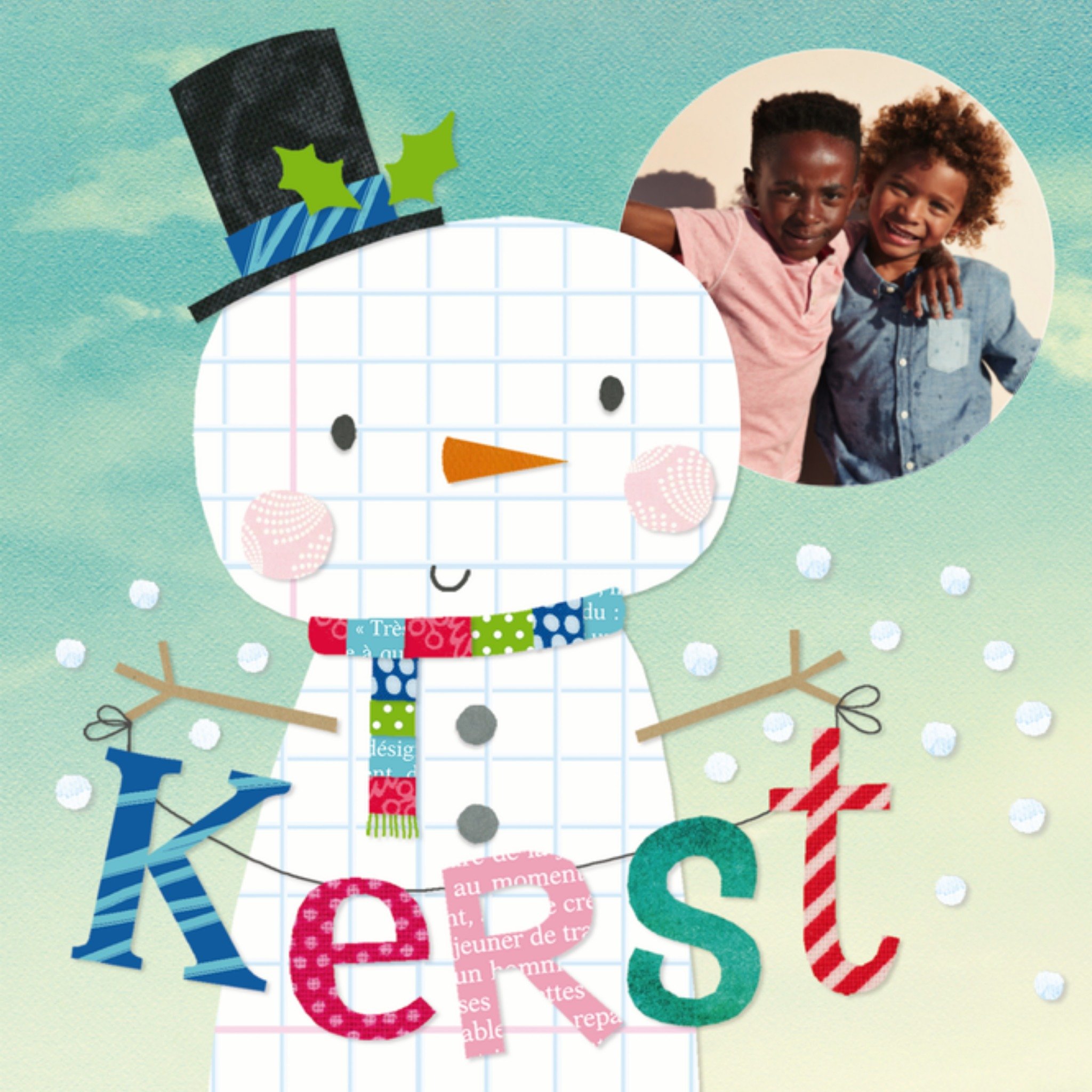 Kerstkaart Sneeuwpop Foto Paperclip