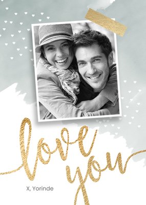 Love You Gouden Handlettering Foto Upload Liefde Kaart