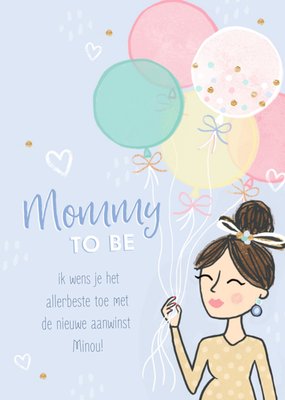 Mommy To Be Geïllustreerde Vrouw Met Ballonnen Zwangerschap Kaart