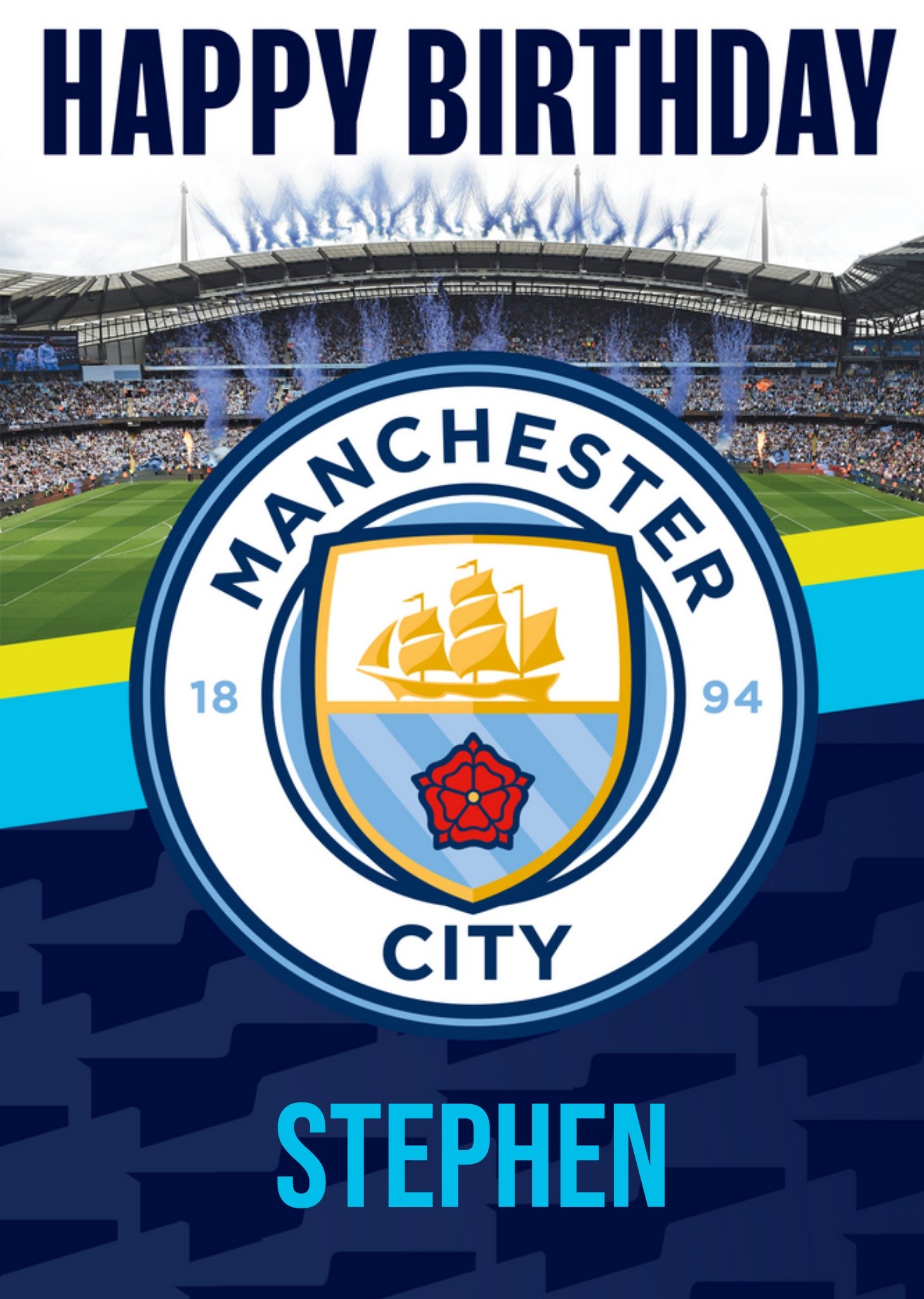 Manchester City - Verjaardagskaart - Voetbalstadion - Met naam
