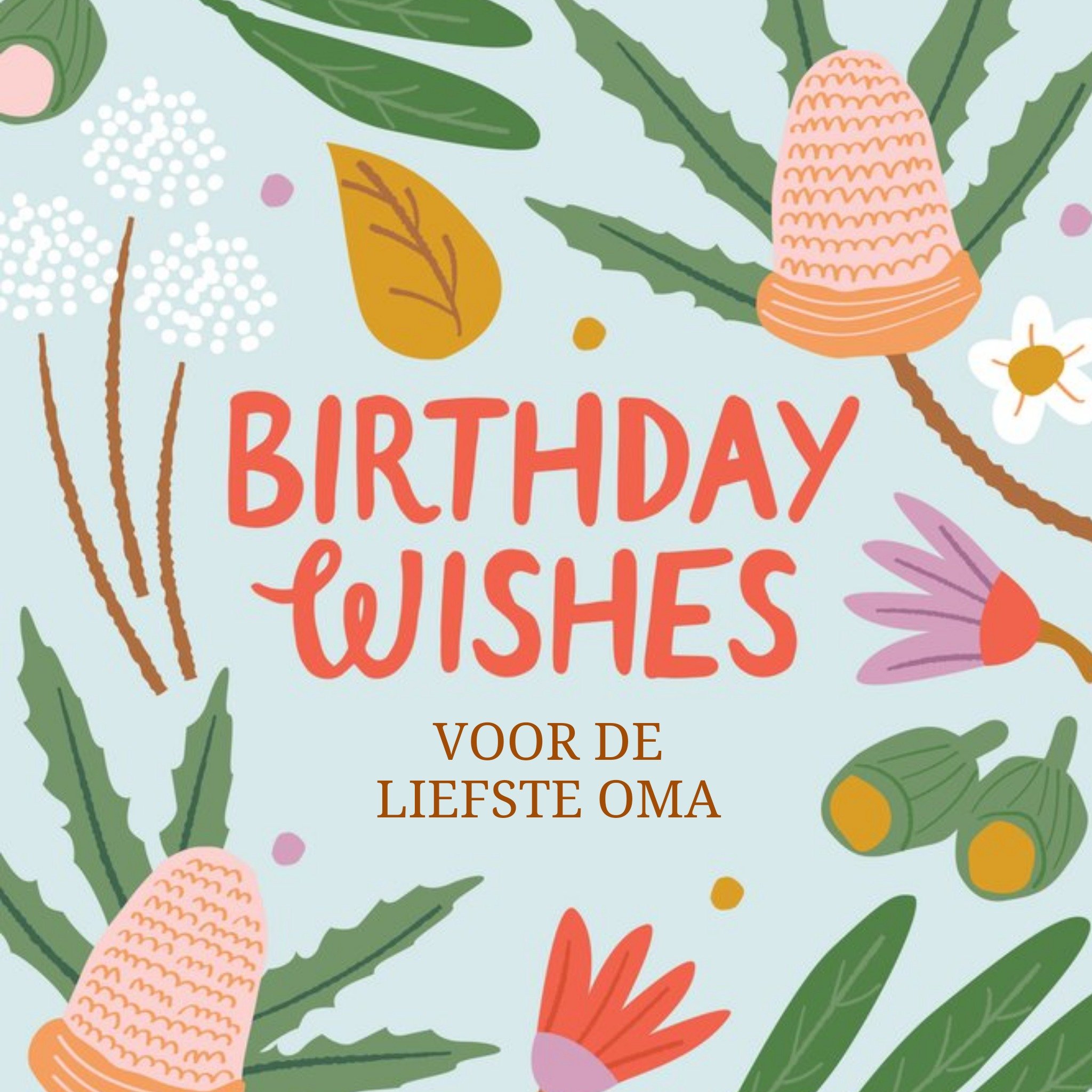 Greetz Verjaardagskaart Bladeren Liefste Oma Vierkant