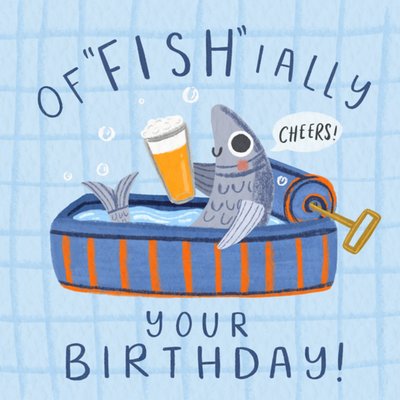 Of-fish-ially Your Birthday Geïllustreerd Vis Verjaardag Kaart