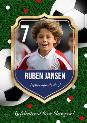 Topper Van De Dag Voetbal Foto Upload Kleinzoon 7e Verjaardag Kaart