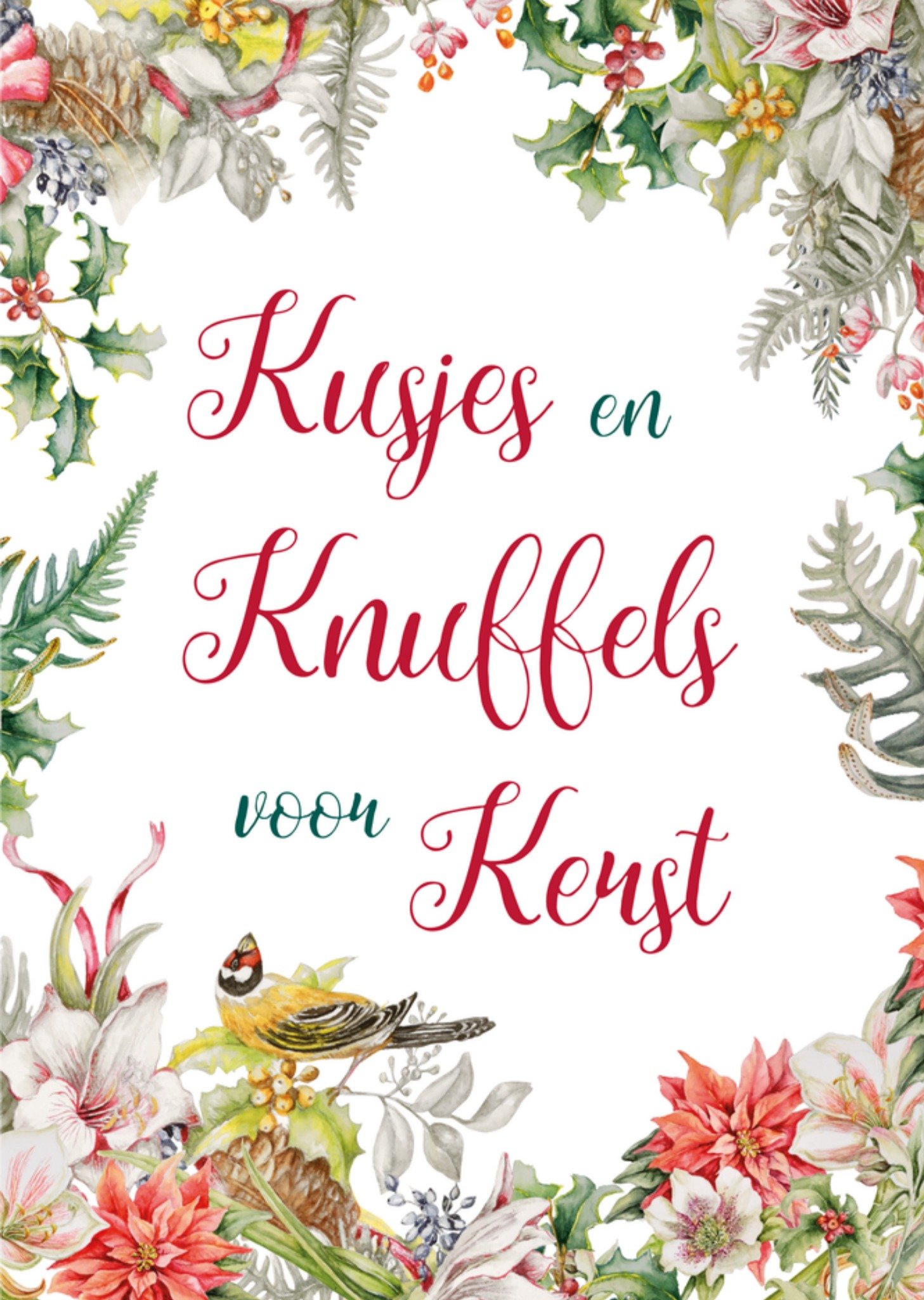 Kerstkaart Bloemen Kusjes en knuffels Janneke Brinkman