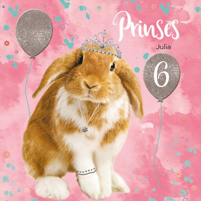 Konijn Met Tiara Prinses 6e Verjaardag Kaart