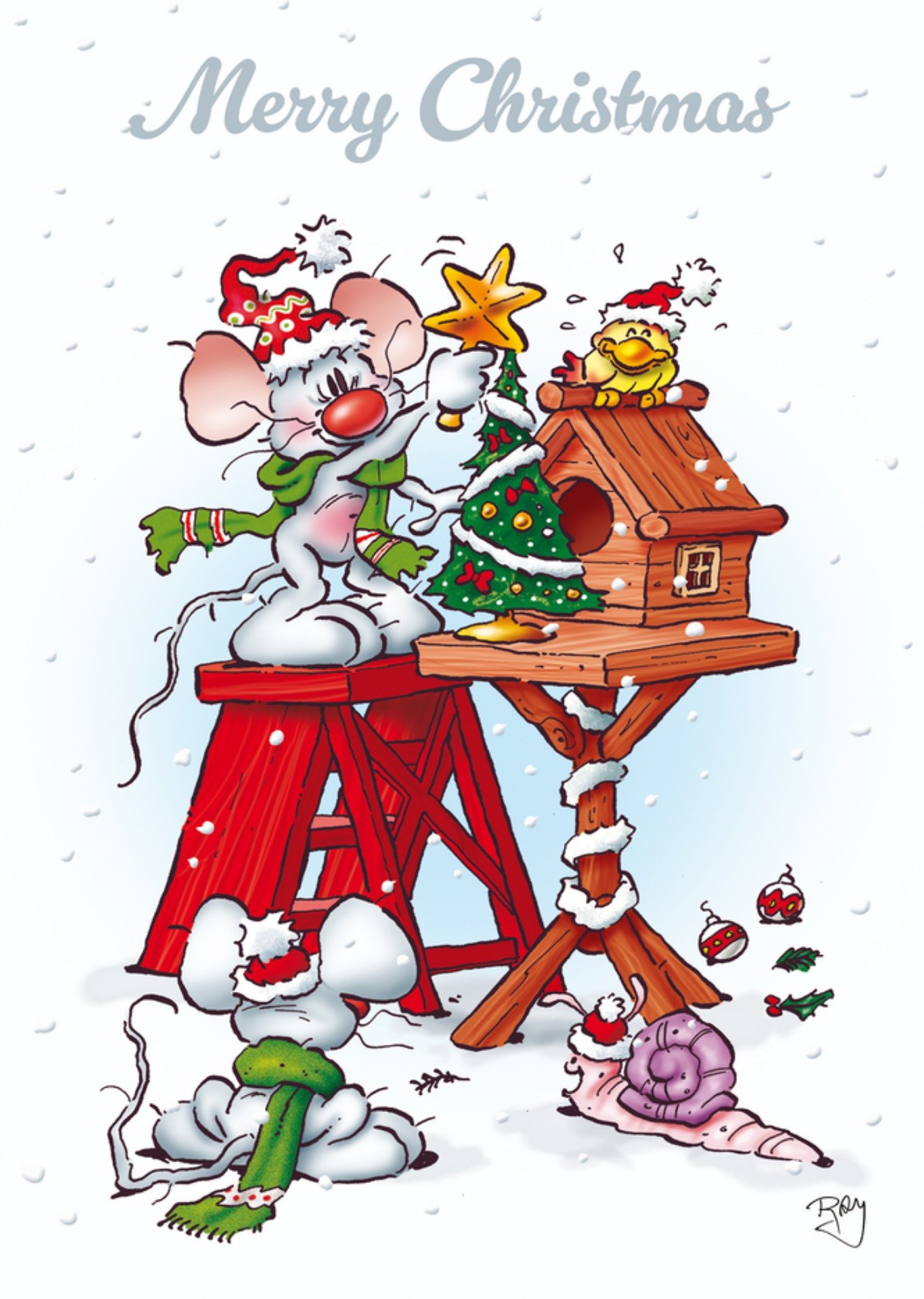 Kerstkaart Merry Christmas Illustrated Animals Doodles