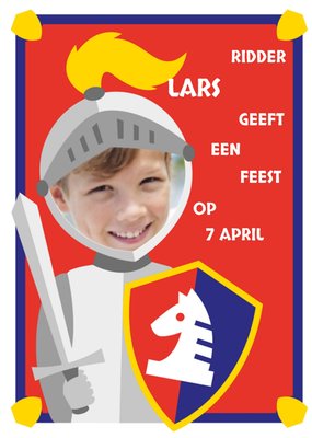 Geïllustreerde Ridder Foto Upload Feest Uitnodiging Kaart