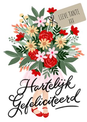Lieve Tante Geïllustreerd Boeket Gefeliciteerd Kaart