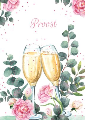 Geïllustreerd Aquarel Champagneglazen Proost Kaart